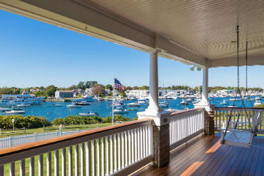 Photograph of a porch overlooking the Beautiful Falmouth Harbor