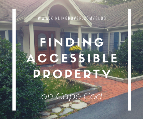 photograph of a house on cape cod with the text "finding accessible property on Cape Cod" text over it